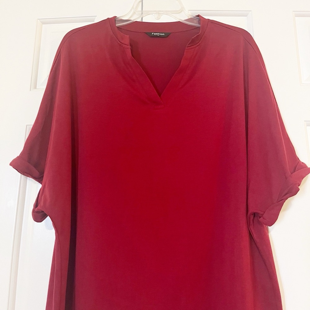 NWOT Burgundy Maroon V-Neck Oversized Blouse | Loose Fit | Size Medium - Picture 7 of 15